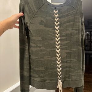 Green Camo Lace-Up Sweater